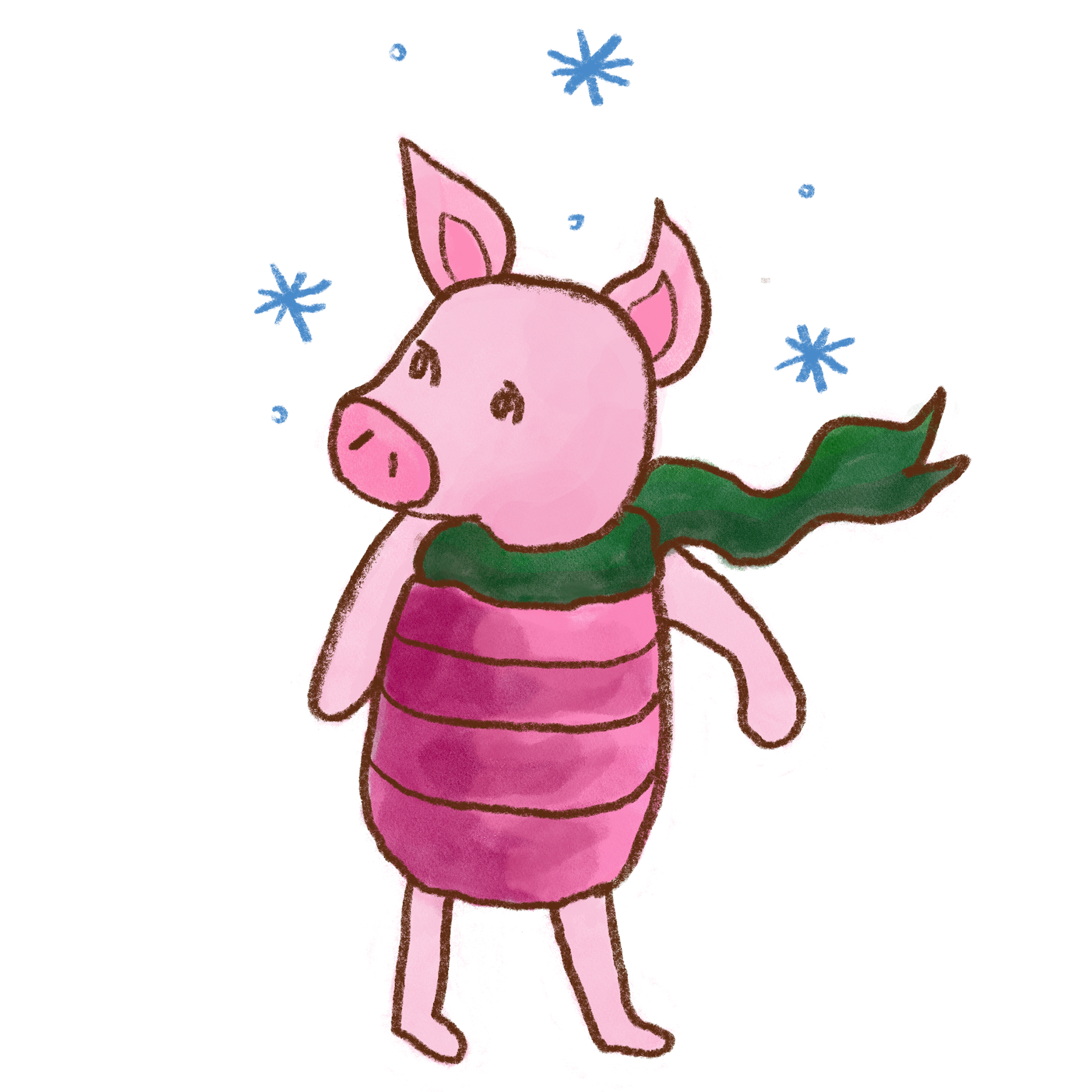 Piglet in the snow. Image for Jesse. Illustration by Caitlin Rowlings.