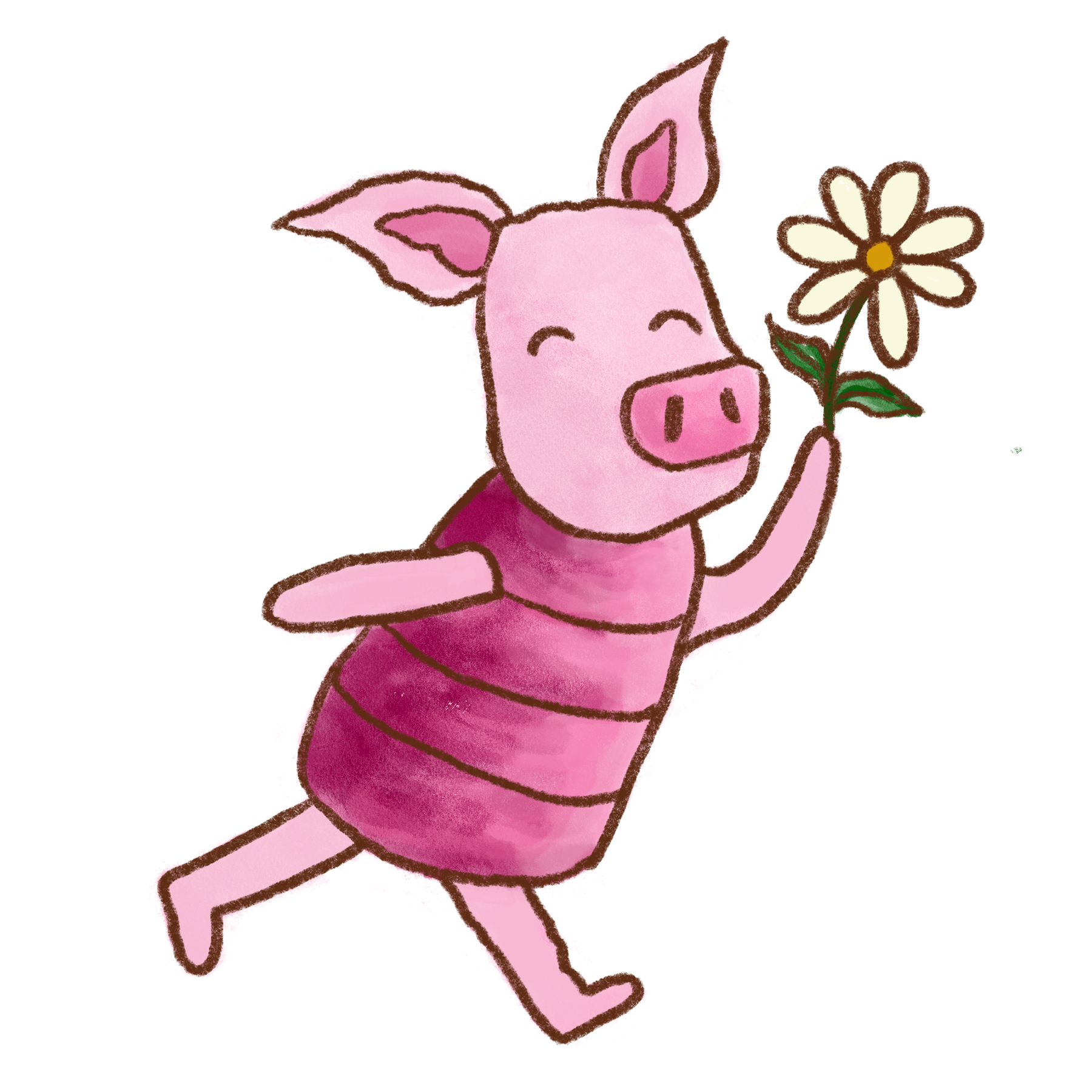 Piglet holding a flower. Image for Audrey. Illustration by Caitlin Rowlings.