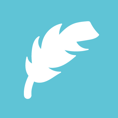 a white feather on a blue background. The Chime app logo.