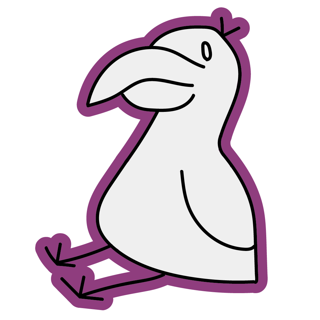 a drawing of a pelican sitting on its butt. Illustration by Carlos Vega.