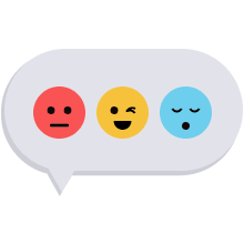 the sochiatrist logo. a neutral emoji, wink emoji, and tired emoji in a chat bubble.